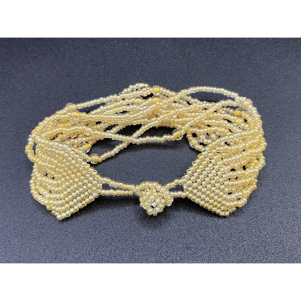 Vintage Handcrafted Iridescent Cream Glass Beaded Bracelet Multistrand Artisan